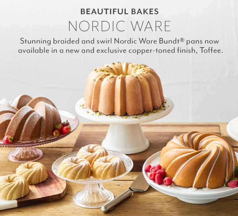 Beautiful Bakes Nordic Ware. Stunning braided and swirl Nordic Ware Bundt pans now available in a new and exclusive copper-toned finish, Toffee.